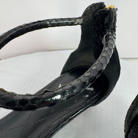 Isola Elin Black Croco-Embossed Faux Leather Sandals Sz 8.5M Resort Summer Night - Picture 5 of 8